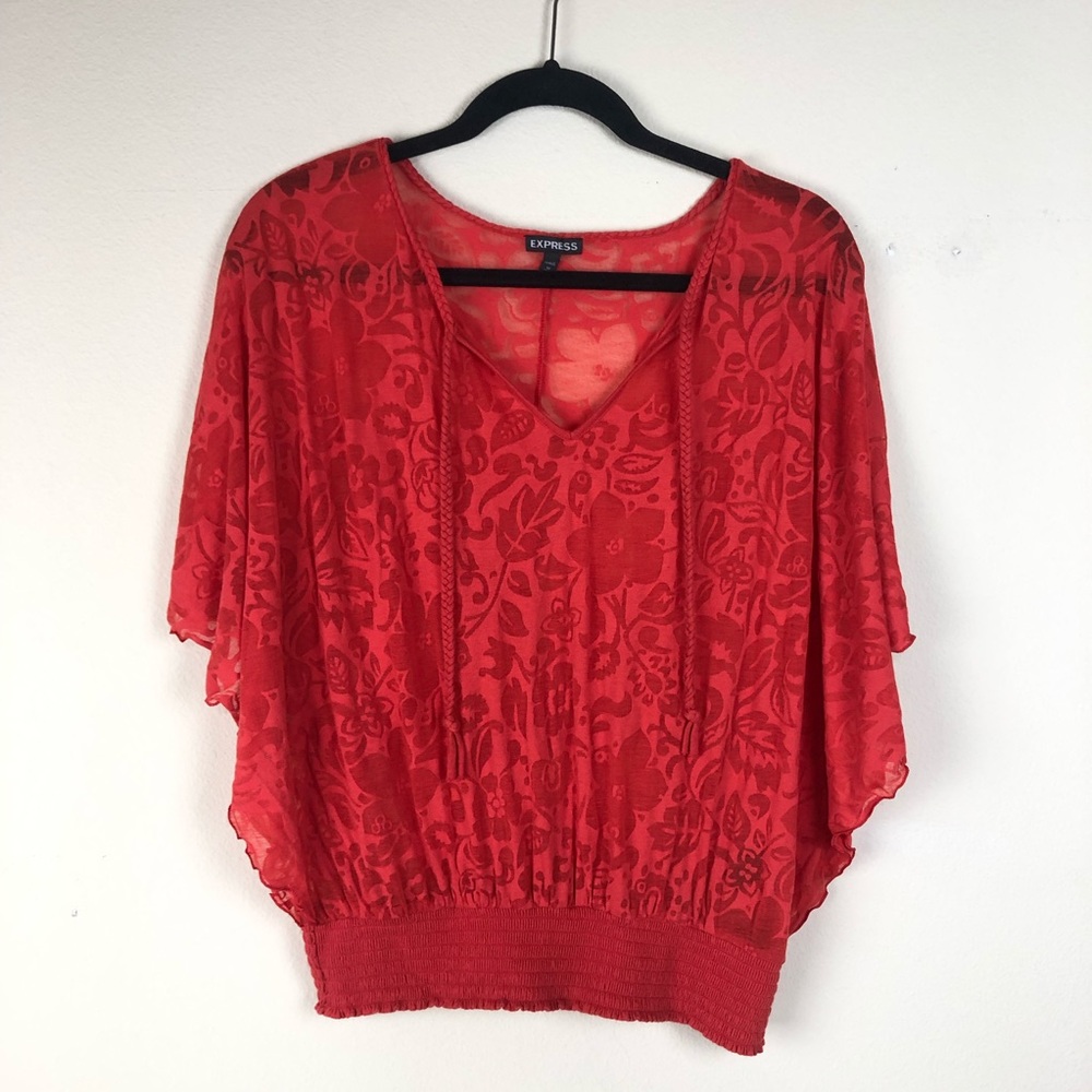 RED ORANGE EXPRESS SHEER TOP W/ BELL SLEEVES IN MM